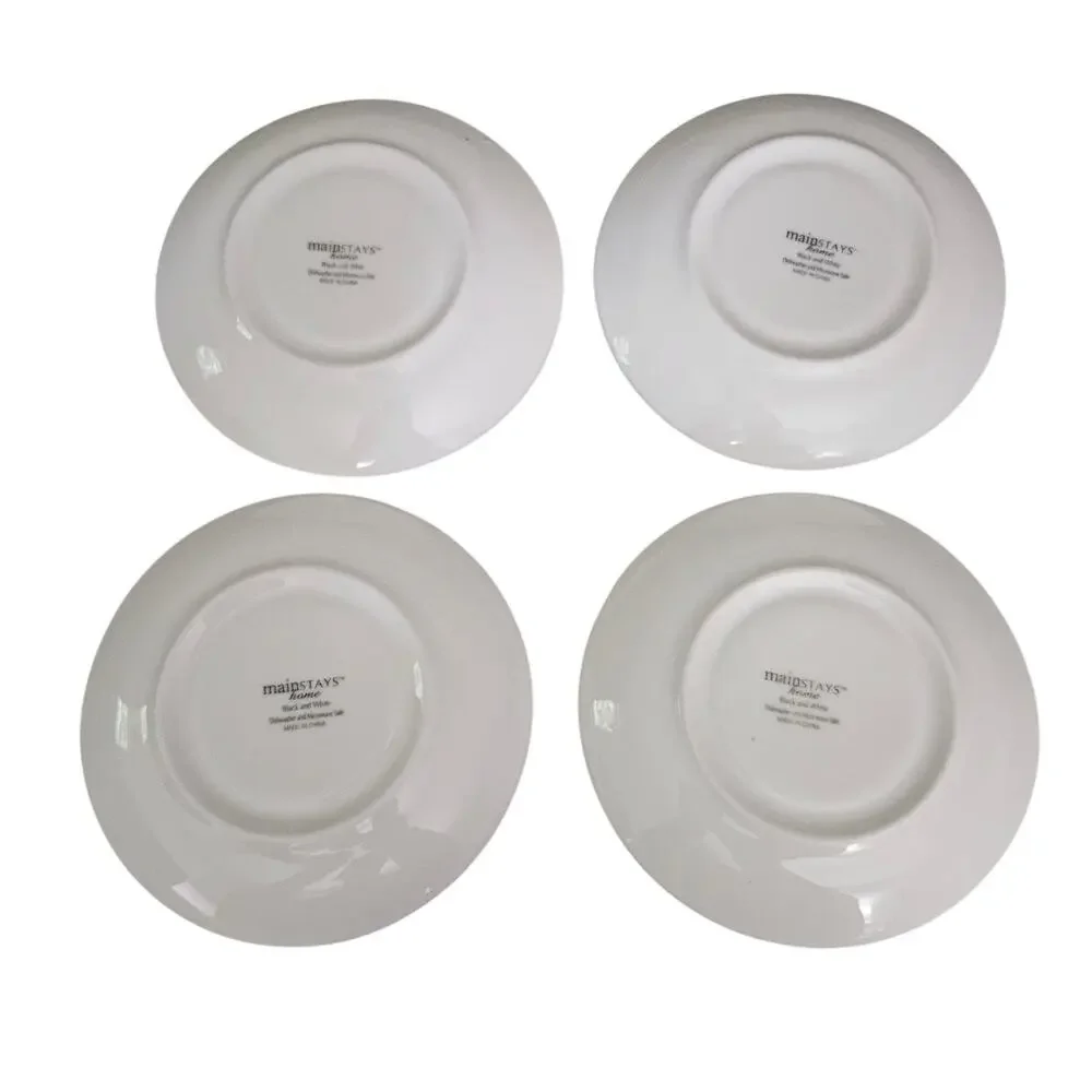 Mainstays Home Black & White Striped Saucer Plates Set of 4 Replacement